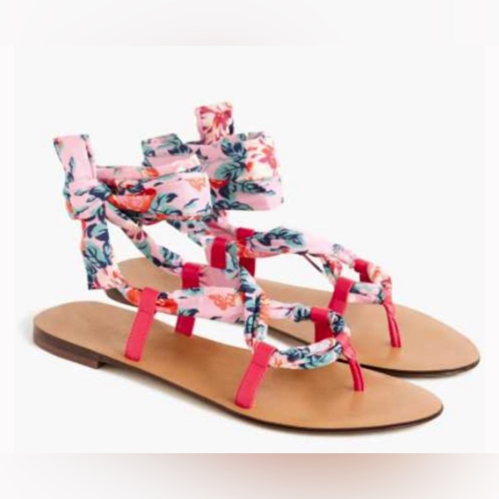 NEW WOMEN'S J CREW WRAP AROUND LACE-UP SANDALS IN LIBERTY FLORAL PRINT PINK SHOE